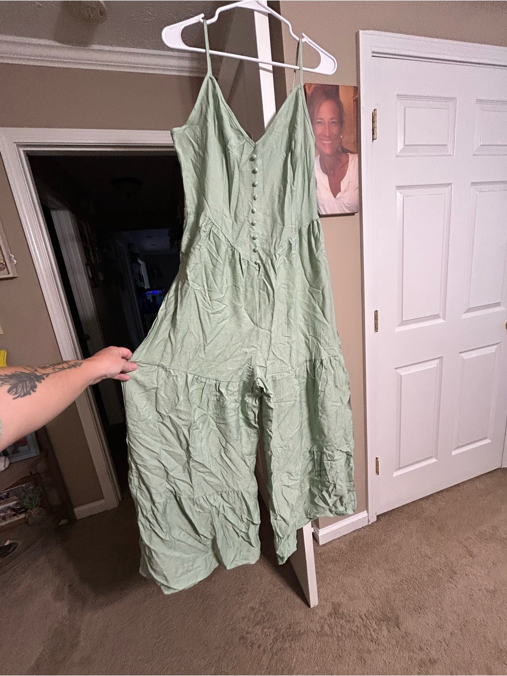 SHEIN Sage Green Tiered Spaghetti Strap Jumpsuit